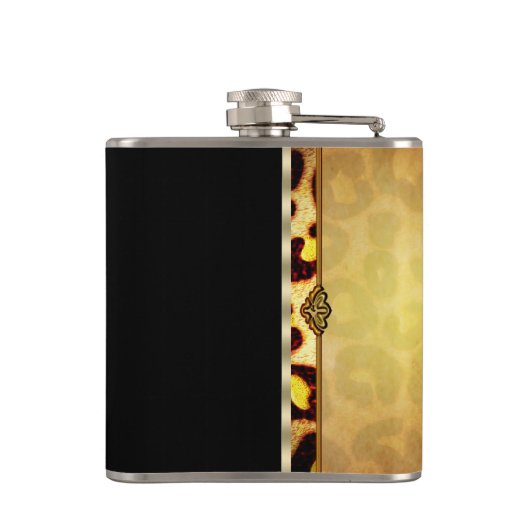 Eleganter Black and Gold Monogram Leopard Flachmann (Rückseite)