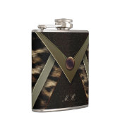 Eleganter Black and Gold Monogram Leopard Flachmann (Rechts)