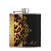 Eleganter Black and Gold Monogram Leopard Flachmann (Vorderseite)