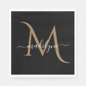 Eleganter Black and Gold Monogram Script Name Napk Serviette (Vorderseite)