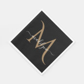 Eleganter Black and Gold Monogram Script Name Napk Serviette (Ecke)