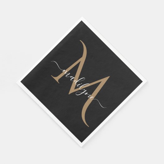 Eleganter Black and Gold Monogram Script Name Napk Serviette (Ecke)