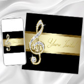 Eleganter Black and Gold Music Treble Clef Einladung