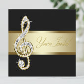 Eleganter Black and Gold Music Treble Clef Einladung