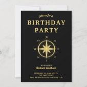 Eleganter Black and Gold Nautical Compass Geburtst Einladung (Vorderseite)