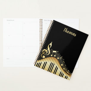 Eleganter Black and Gold Piano Keyboard Planner Planer