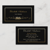 Eleganter Black and Gold Rose Retail Sales Manager Visitenkarte (Vorne/Hinten)