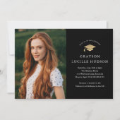 Eleganter Black and Gold Script Foto Abschluss Einladung (Rückseite)