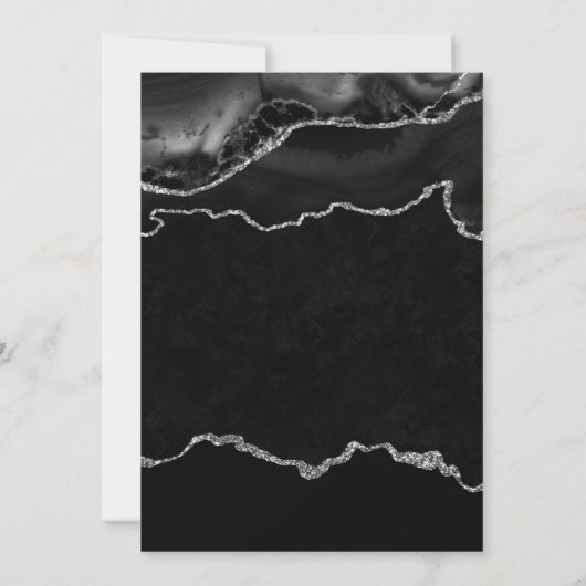 Eleganter Black and Silver Marble Agate Abschluss Einladung (Rückseite)