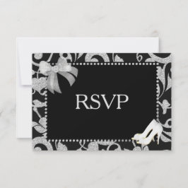 Eleganter Black and Silver Wedding RSVP Karte