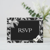 Eleganter Black and Silver Wedding RSVP Karte (Stehend Vorderseite)