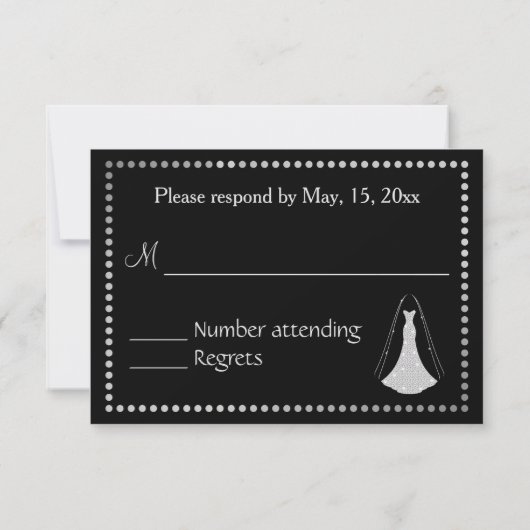 Eleganter Black and Silver Wedding RSVP Karte (Rückseite)