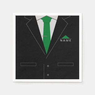 Eleganter Black Anzug & Green Necktie - Ihren Name Serviette