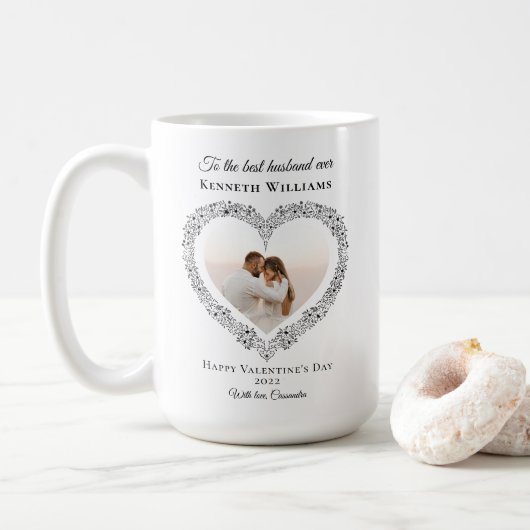 Eleganter Black Best Husband Foto Valentinstag Kaffeetasse (Mit Donut)