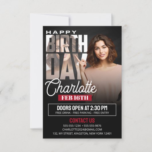 Eleganter Black Birthday Party Flyer mit Foto Einladung (Vorderseite)