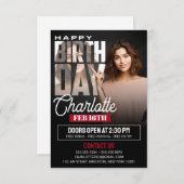 Eleganter Black Birthday Party Flyer mit Foto Einladung (Vorne/Hinten)