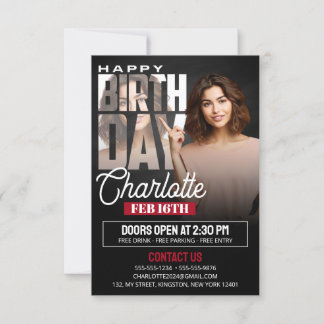 Eleganter Black Birthday Party Flyer mit Foto Einladung