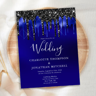 Eleganter Black Blue Glitzer Tropfen Hochzeit Einl Postkarte