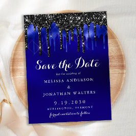 Eleganter Black Blue Glitzer Tropfen Save the Date Ankündigungspostkarte