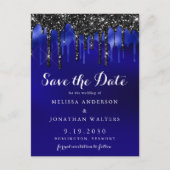 Eleganter Black Blue Glitzer Tropfen Save the Date Einladungspostkarte (Vorderseite)