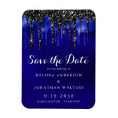 Eleganter Black Blue Glitzer Tropfen Save the Date Magnet (Vertikal)