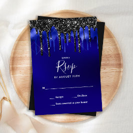 Eleganter Black Blue Glitzer Tropfen Wedding RSVP Mitteilungskarte