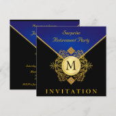 Eleganter Black-Blue Monogram-Besondere Anlass Einladung (Vorne/Hinten)