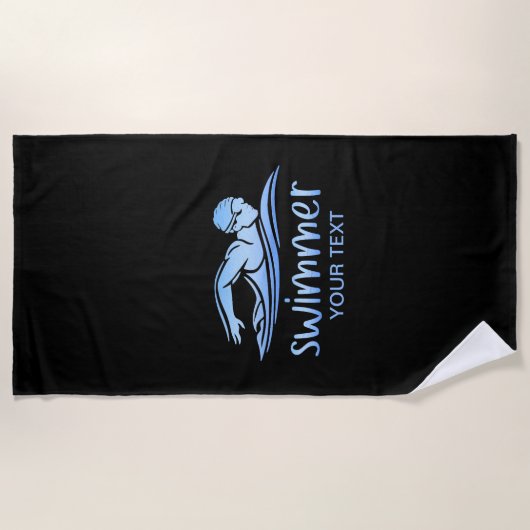Eleganter Black Blue-Schwimmer, Schwimmbad Strandtuch (Vorderseite)