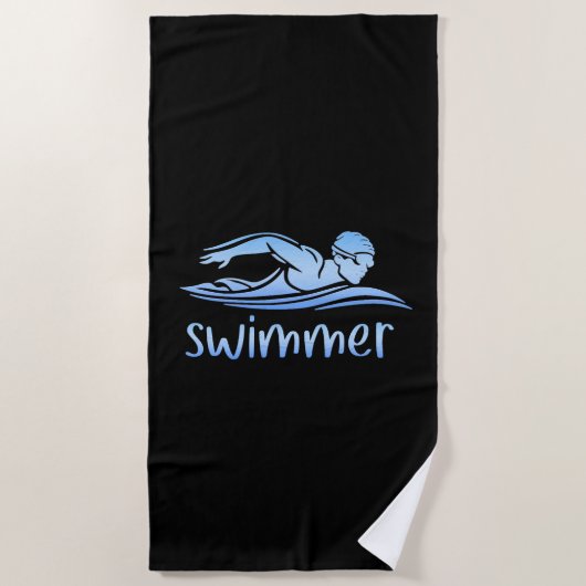 Eleganter Black Blue-Schwimmer, Schwimmbad Strandtuch (Vorderseite)