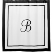 Eleganter Black Border Script Monogram Letter Duschvorhang (Vorderseite)