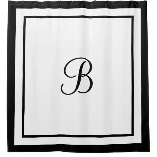 Eleganter Black Border Script Monogram Letter Duschvorhang (Vorderseite)