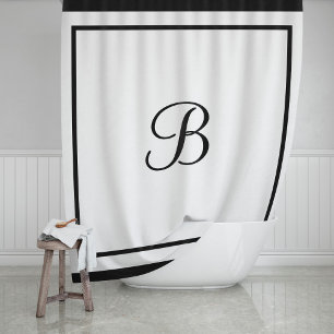 Eleganter Black Border Script Monogram Letter Duschvorhang