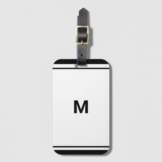 Eleganter Black Border Script Monogram Letter Gepäckanhänger (Vorderseite Vertikal)