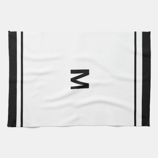 Eleganter Black Border Script Monogram Letter Geschirrtuch (Horizontal)