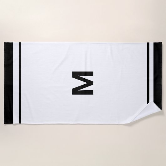 Eleganter Black Border Script Monogram Letter Strandtuch (Vorderseite)