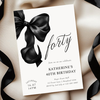 Eleganter Black Bow 40. Geburtstag Einladung