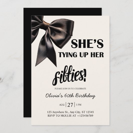 Eleganter Black Bow 60. Geburtstag Einladung (Vorne/Hinten)