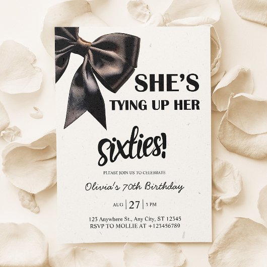 Eleganter Black Bow 70. Geburtstag Einladung