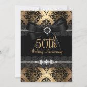Eleganter Black Bow & Damask Gold 50 Jahre Jubiläu Einladung (Vorderseite)
