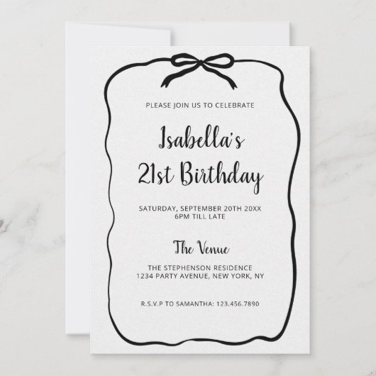 Eleganter Black Bow Frame Minimalistisch Geburtsta Einladung (Vorderseite)