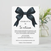 Eleganter Black Bow Geburtstag Einladung - Rosa St (Stehend Vorderseite)