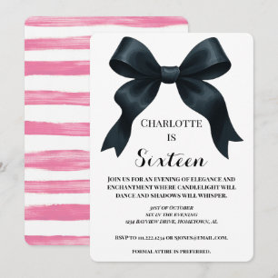 Eleganter Black Bow Geburtstag Einladung - Rosa St