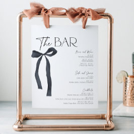 Eleganter Black Bow Gothic Bride Bar Menu Cocktail Sockelschild