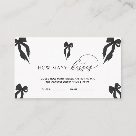 Eleganter Black Bow rät wie viele Kisses Game Begleitkarte (Vorderseite)
