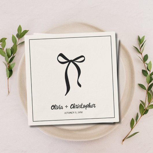 Eleganter Black Bow Wedding Napkins Personalisiert Serviette