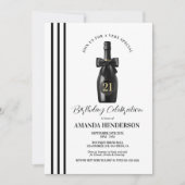 Eleganter Black Champagne Geburtstag Einladung (Vorderseite)