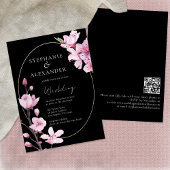 Eleganter Black Cherry Blossom QR Code Hochzeit Einladung