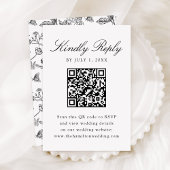 Eleganter Black Chinoiserie Floral Wedding QR Code RSVP Karte
