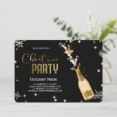 Eleganter Black Christmas Luxury Champagne Einladung (Stehend Vorderseite)