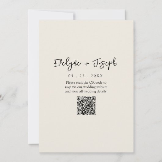 Eleganter Black & Cream Minimal Boho QR Code Hochz Einladung (Rückseite)